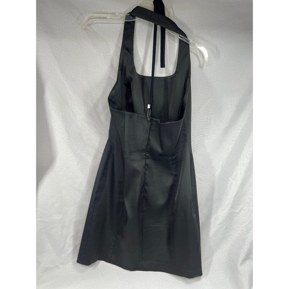 Cache Sz 10 Black Satin Halter & Mini Dress Slit Club Evening Comfy - Picture 4 of 6